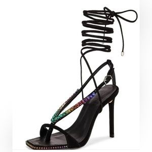 Schutz Vikki Crystal Nubuck Sandal size 9.5 NIB black multi color sexy h…